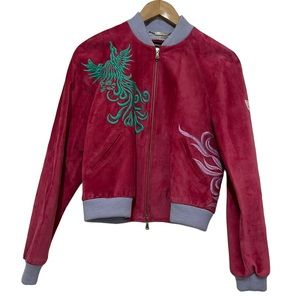 Donald J. Pliner Pink Leather Bomber Jacket Elaborate Embroidery Women’s Medium